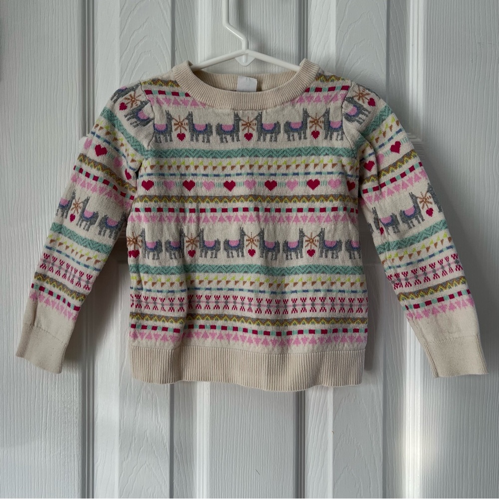 💕 GAP Toddler Fair Isle Hearts and Llamas Sweater